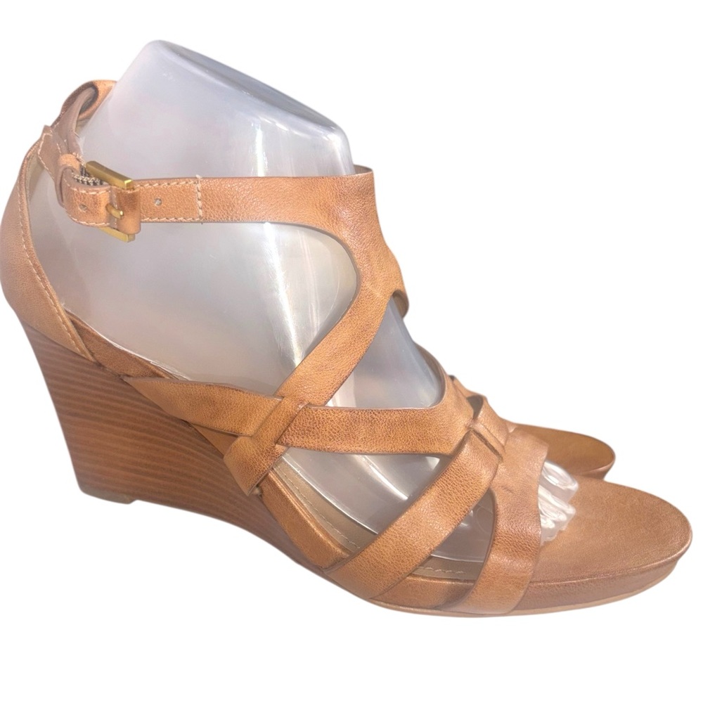 Ecco Kalac Strap Platform Wedge‎ Sandals Womens 40 Tan Floral Leather Open Shoe